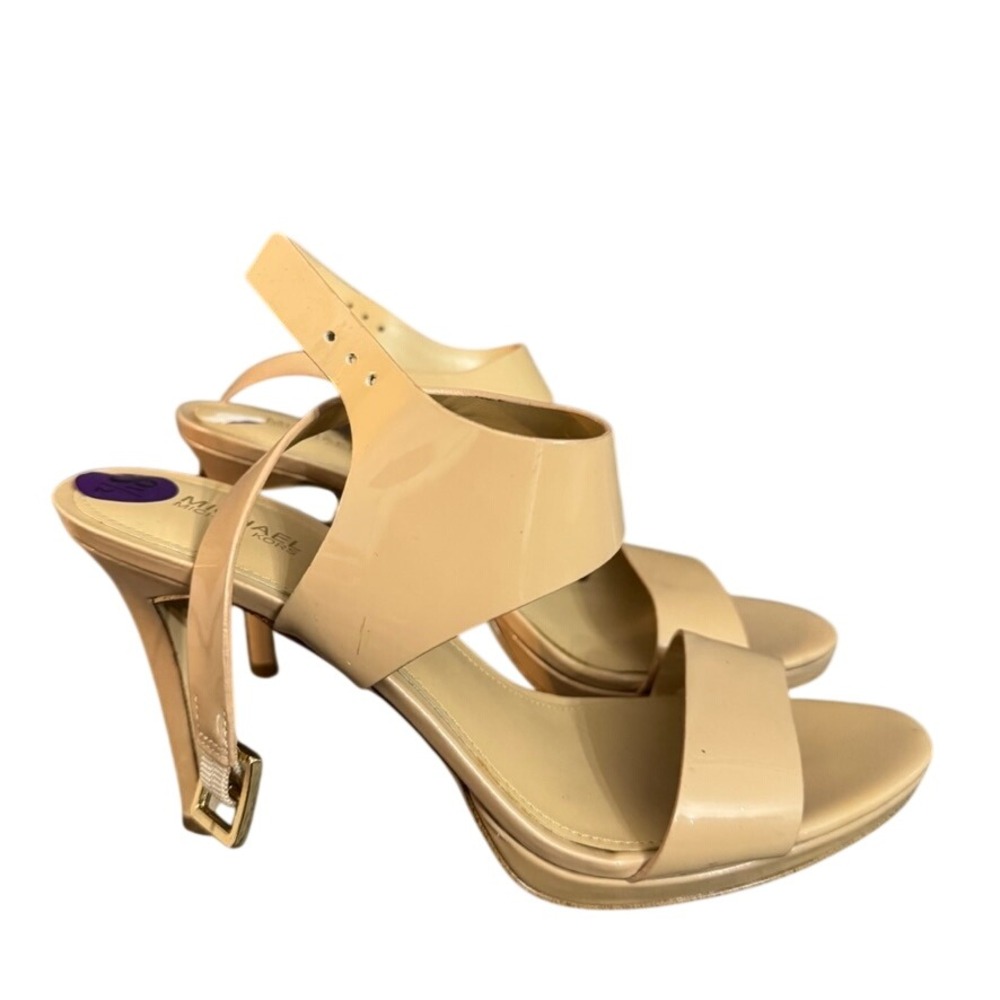 NWOB Michael Kors Nude Patent Leather Platform Sandal Heels Womens 8.5M